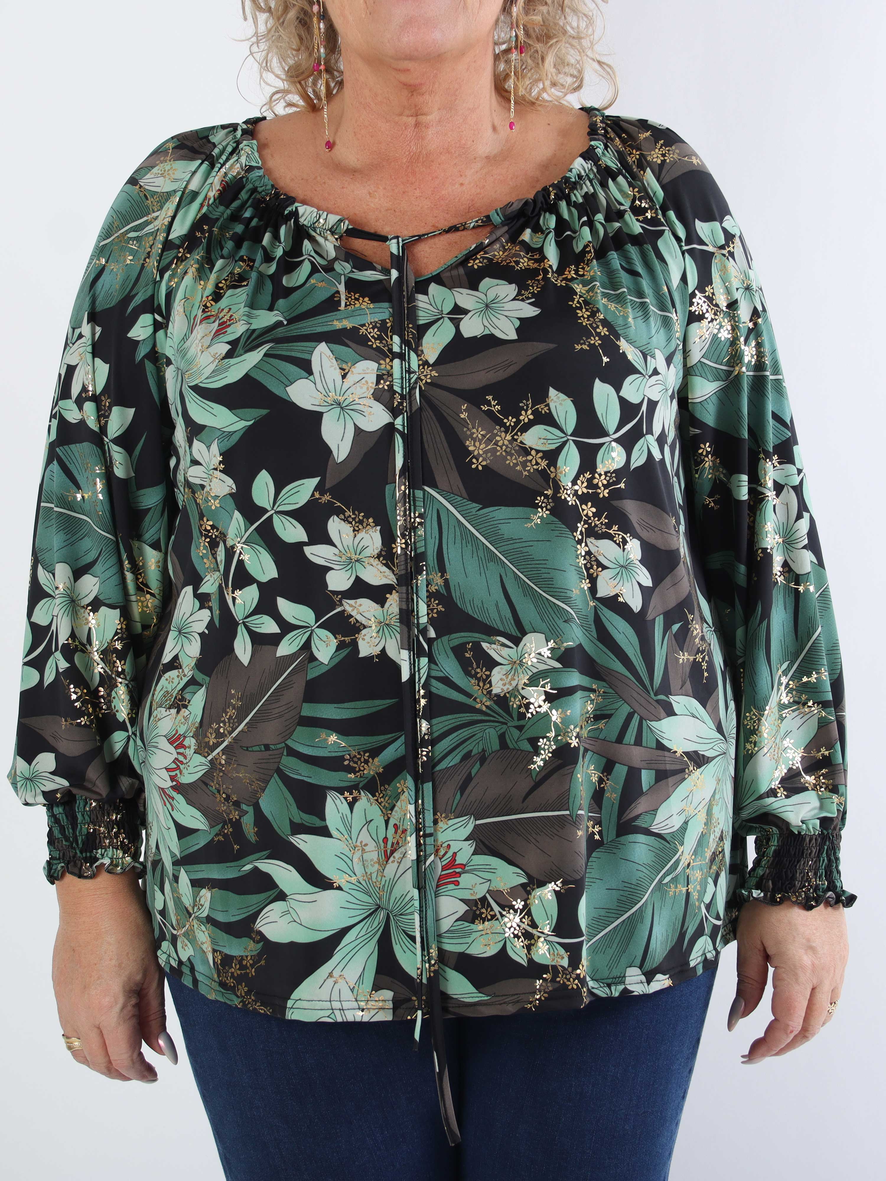 Aziras - Plus size tunika i elastisk stof med elastik i udskæringen